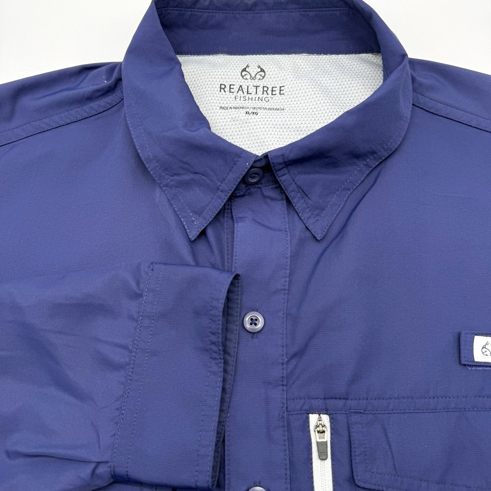 Realtree Fishing Shirt Mens XL Blue Long Sleeve Vented Performance Utility